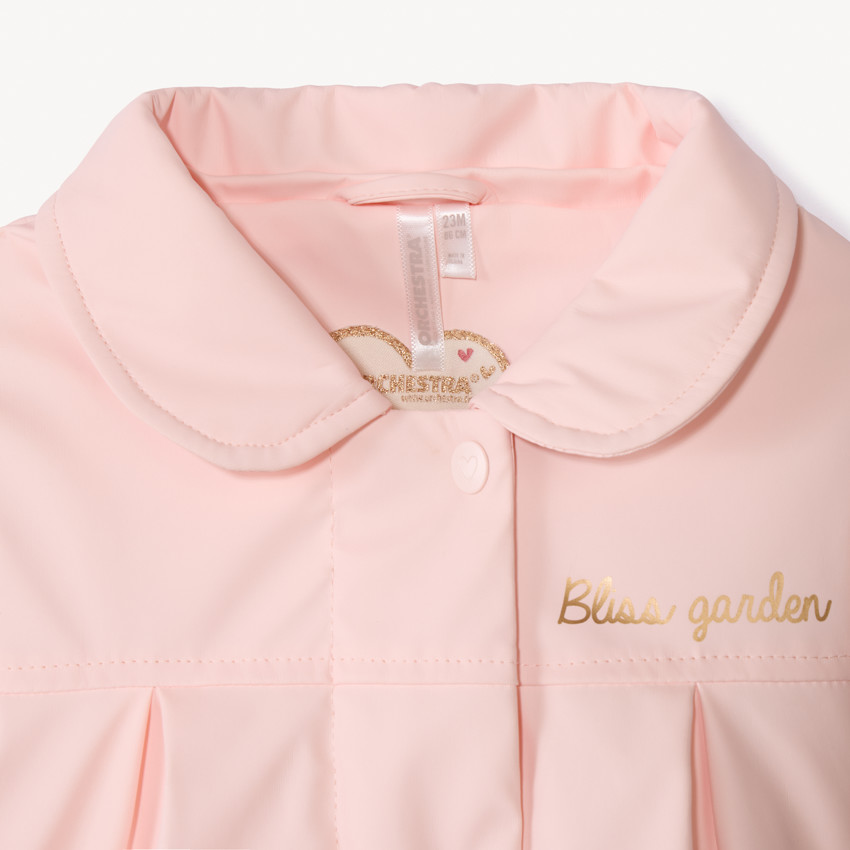 Parka gomme uni rose à capuche amovible pour bébé fille  