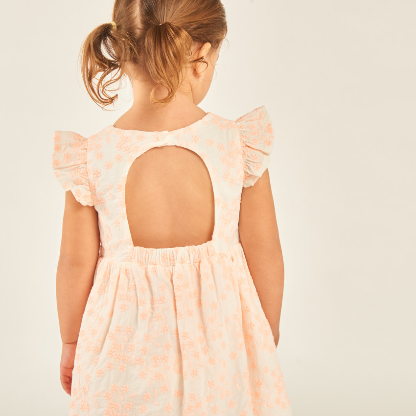 Robe manches courtes volantée en broderie anglaise fleurie pour bébé fille 