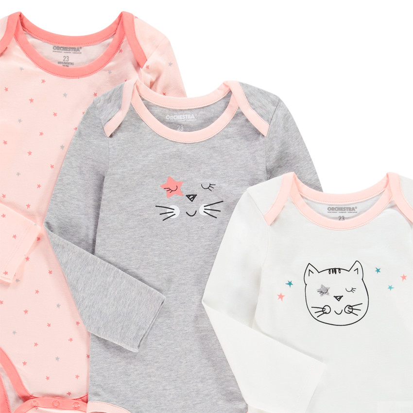 Lot de 5 bodies manches longues imprimés en coton pour bébé fille 