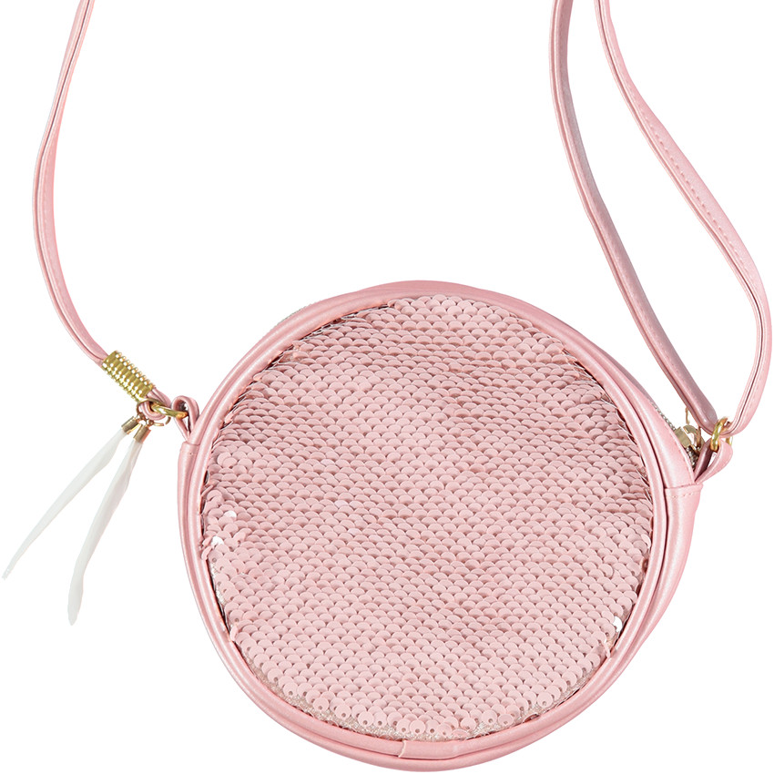 Sac bandouilère rose irisé avec sequins magiques 