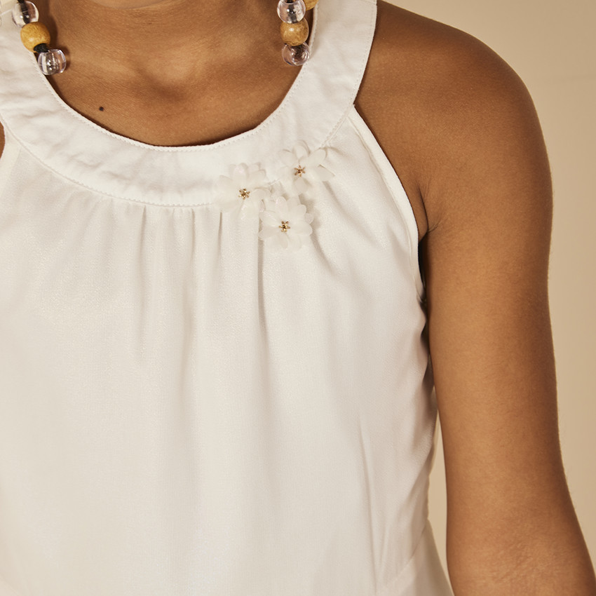 Robe de cérémonie sans manches bi-matière à fleurs pour fille 