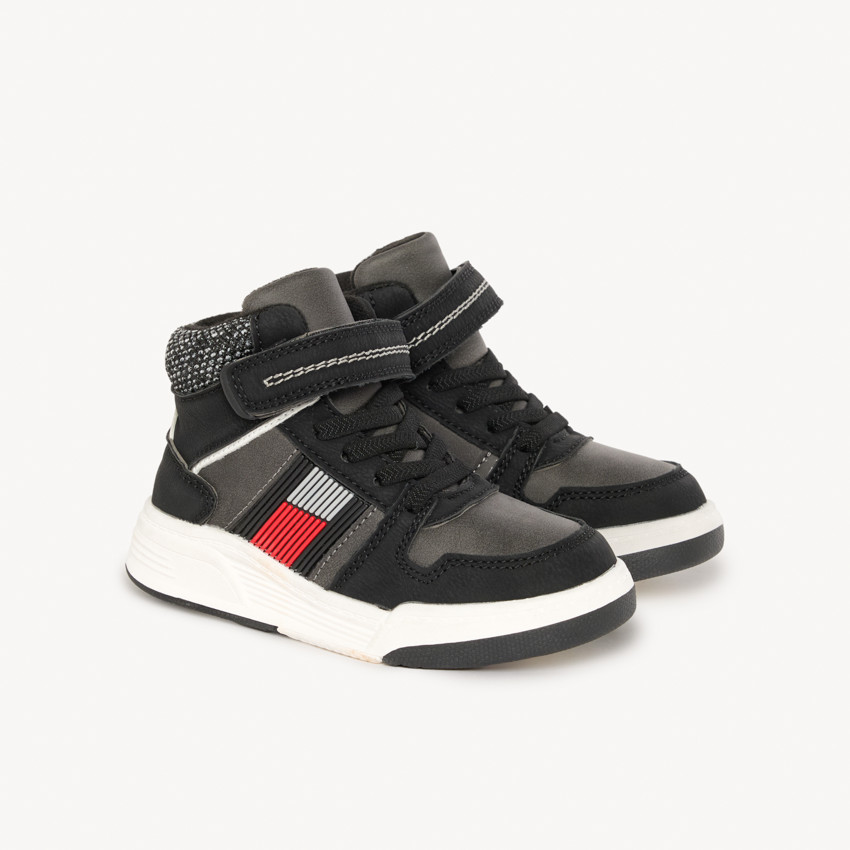 Bottillons noir et gris à lacets élastiques + velcros pour garçon