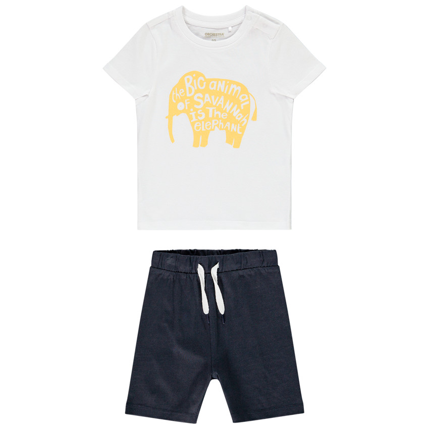 Ensemble t-shirt print éléphant + short uni pour bébé garçon
