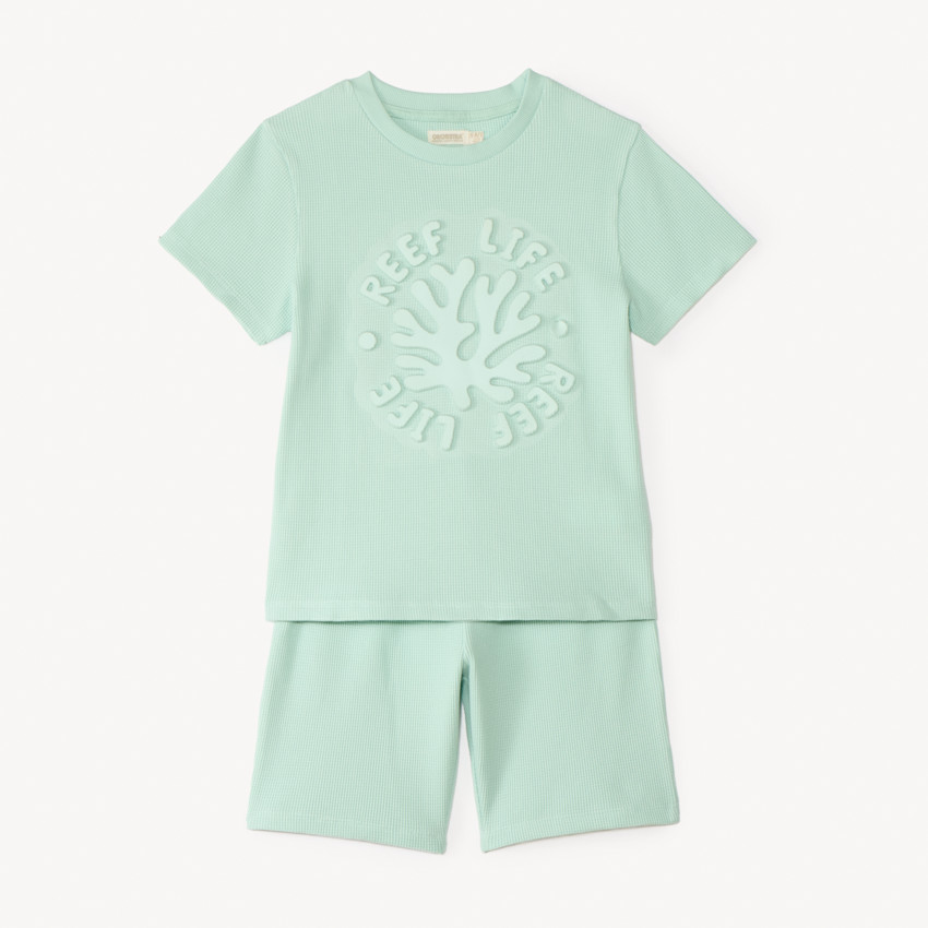 Ensemble court en nid d'abeille 2 pièces t-shirt + bermuda pour garçon  