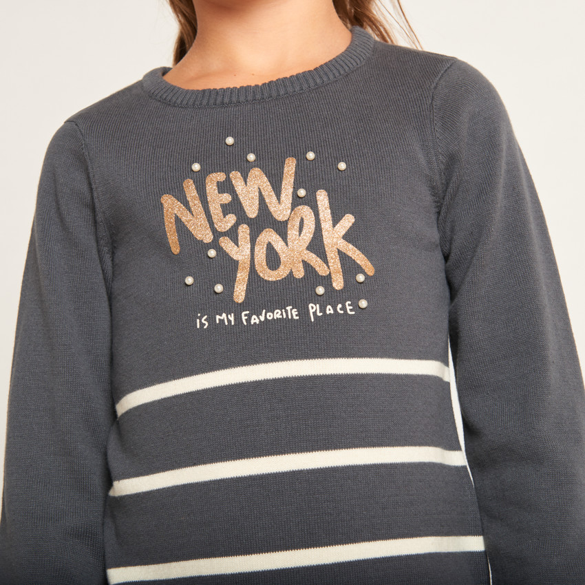 Robe manches longues en tricot rayé pour fille 