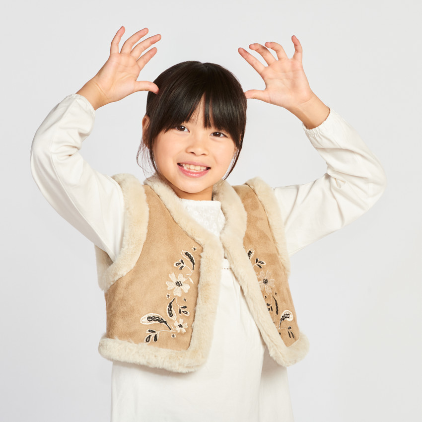 Gilet sans manches en suédine brodée et sherpa pour fille 