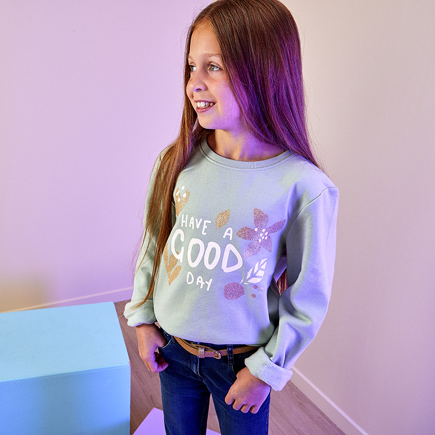 Sweat molleton print fantaisie pailleté pour fille 