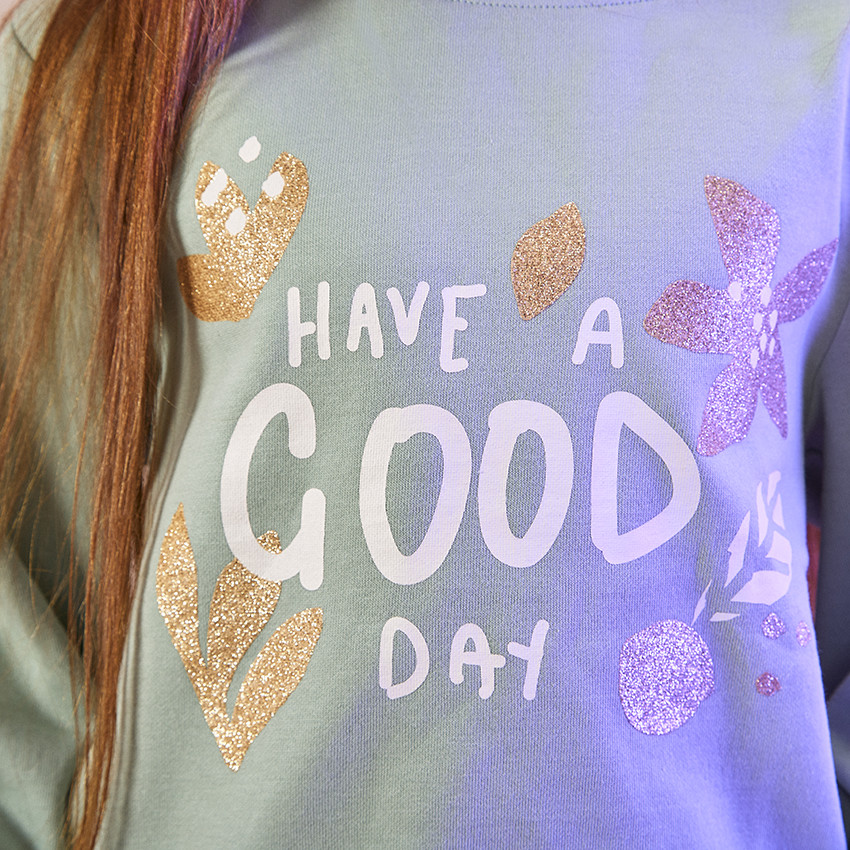 Sweat molleton print fantaisie pailleté pour fille 