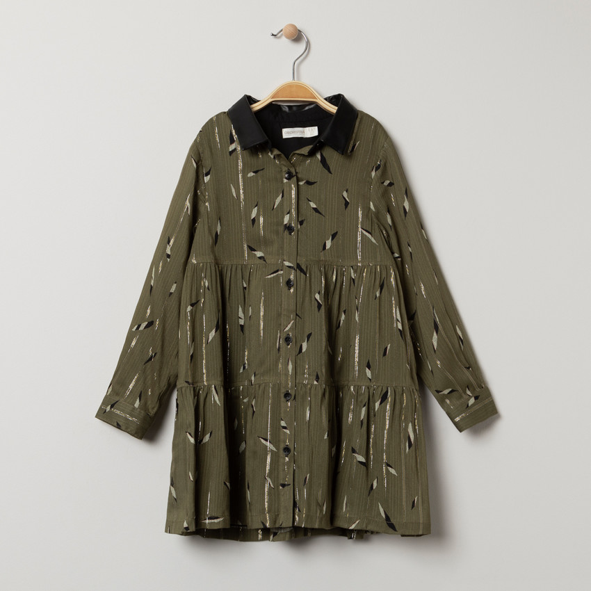 Robe manches longues à imprimé all-over et col effet cuir 