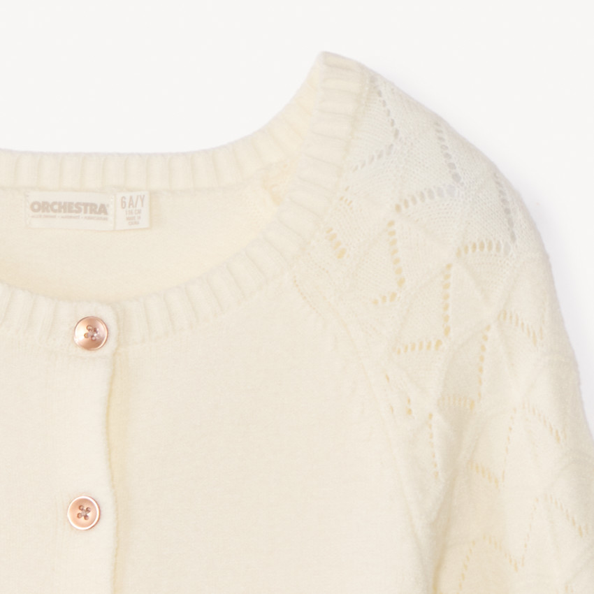 Gilet en tricot ajouré uni pour fille 