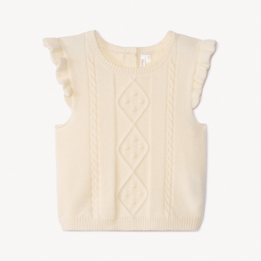 Pull sans manches en tricot côte fantaisie à torsades pour bébé fille
