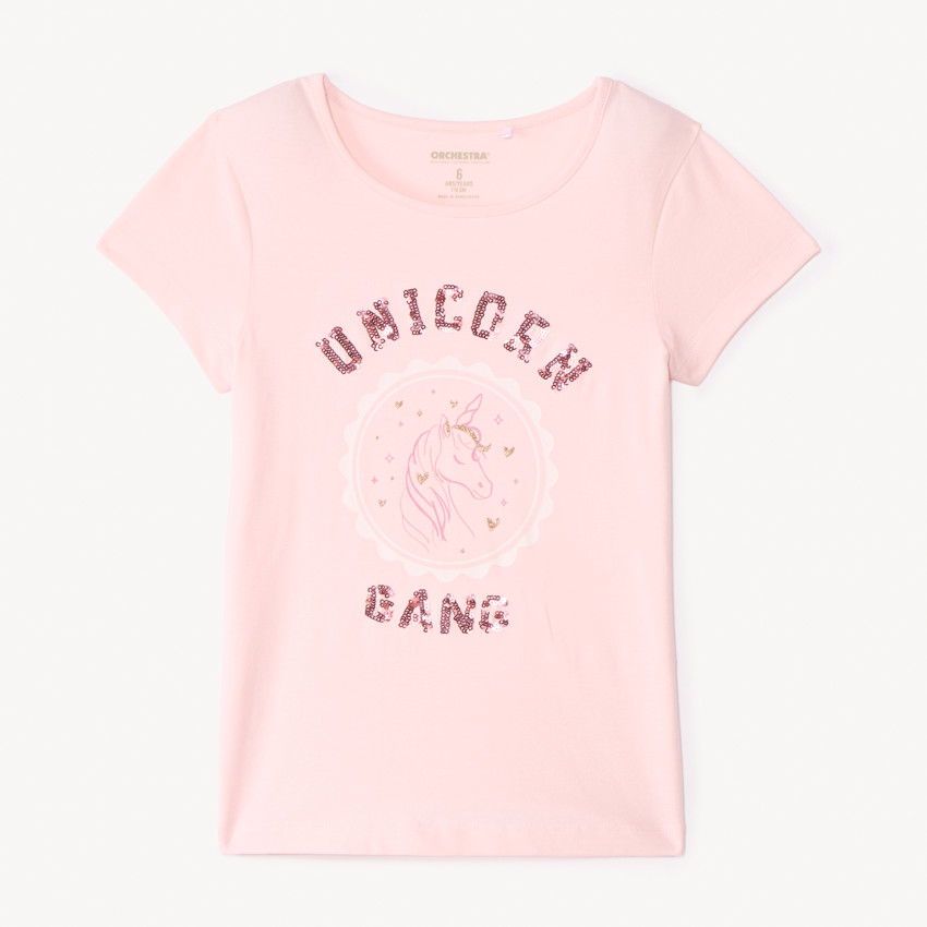 T-shirt manches courtes printé à sequins pour fille