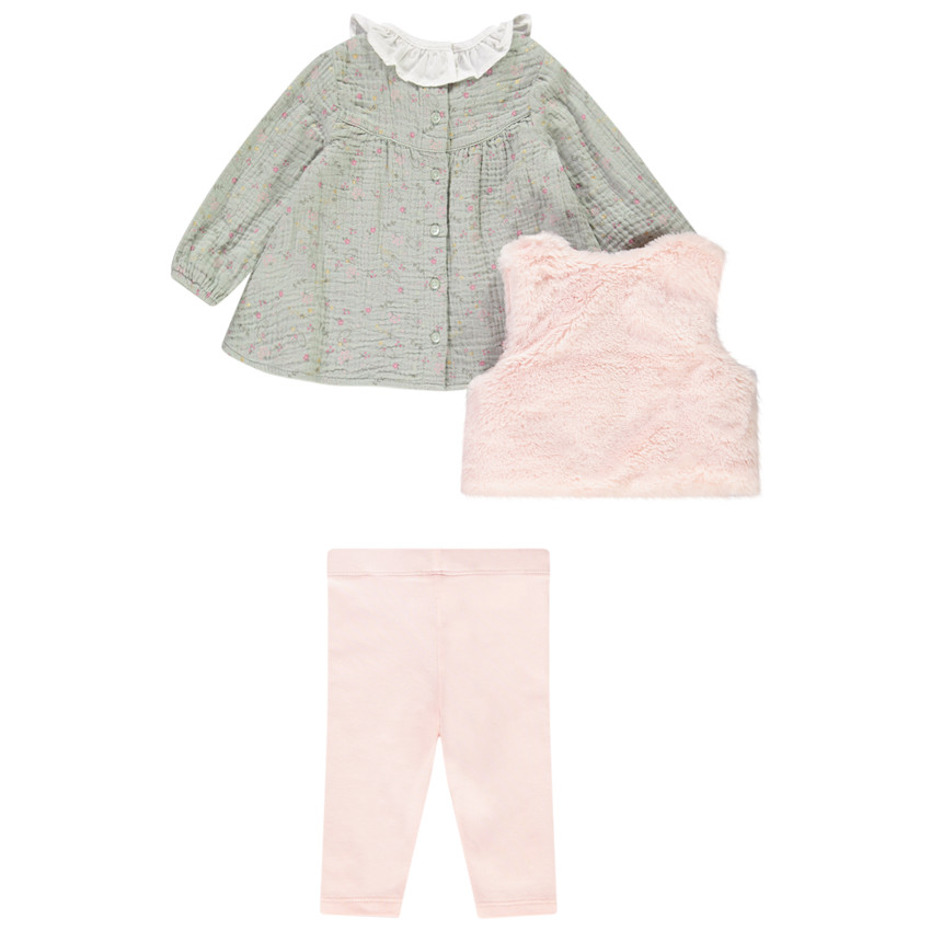 Ensemble tunique + gilet en fausse fourrure + corsaire 