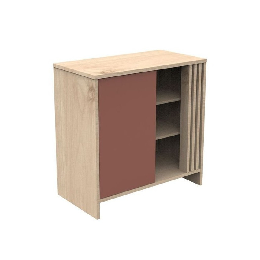 Commode avec 1 porte et 3 niches Tokyo aspect chêne suave/terracotta 