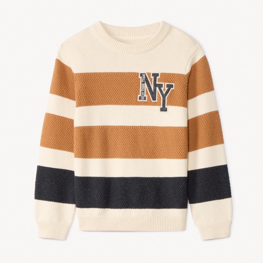Pull en tricot fantaisie rayé avec patch pour garçon 
