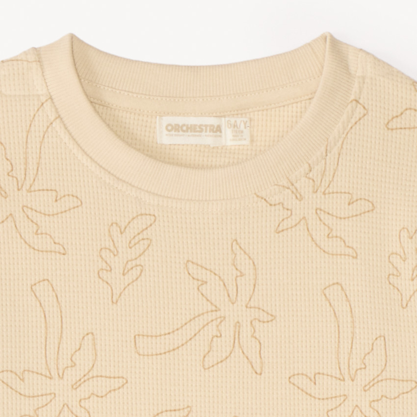 Ensemble 2 pièces t-shirt + short en nid d’abeille imprimé palmiers pour garçon 