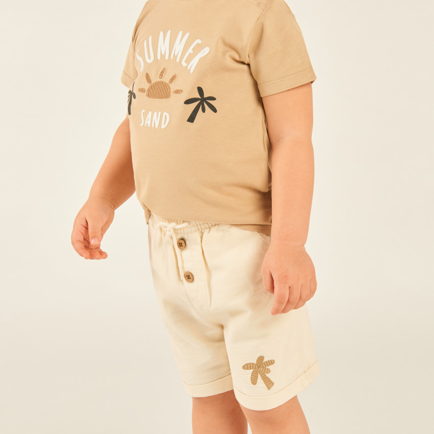 Ensemble 2 pièces t-shirt + bermuda motifs soleil et palmier pour bébé garçon 