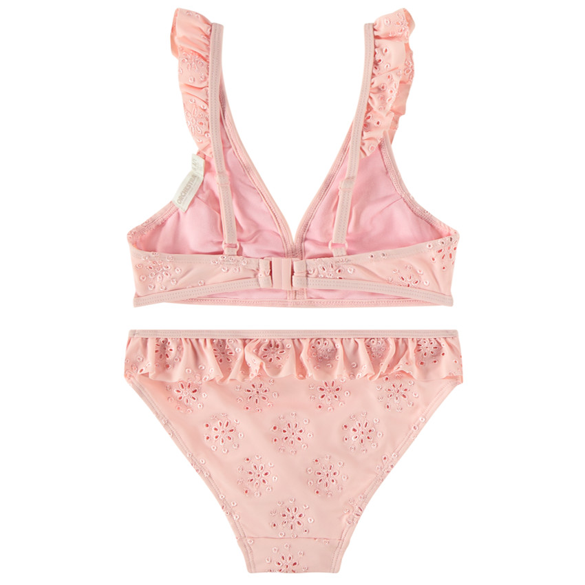 Maillot de bain 2 pièces avec détails volantées et broderie anglaise pour fille 