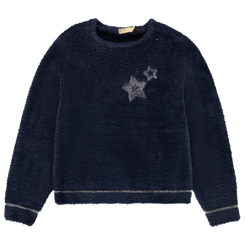 Pull en tricot pelucheux avec sequins pour fille