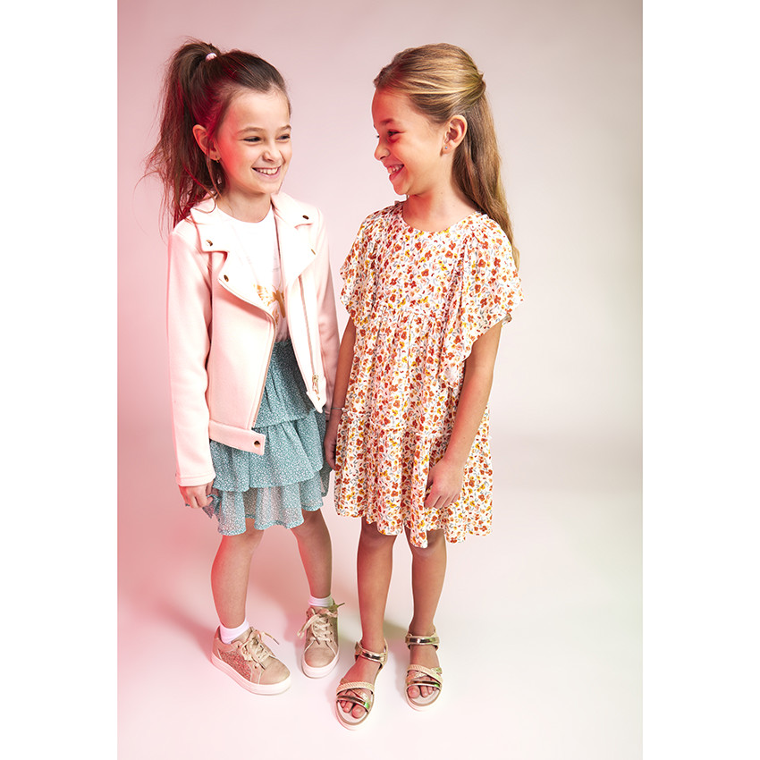 Robe manches courtes volantées imprimé floral pour fille 