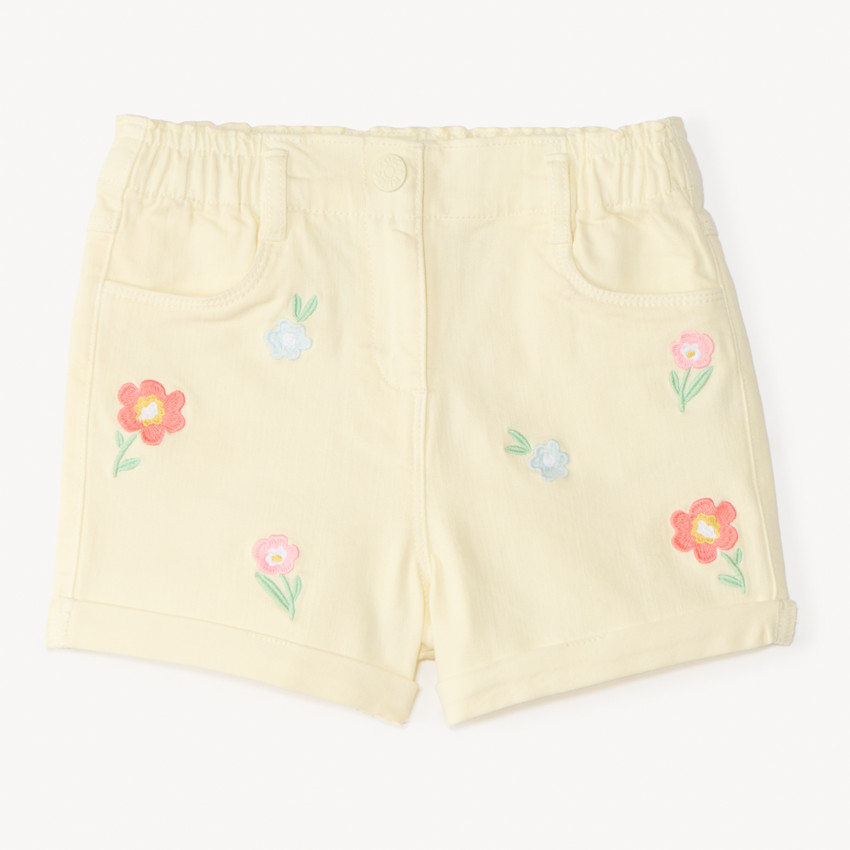 Short en jean avec broderies fleuries pour fille