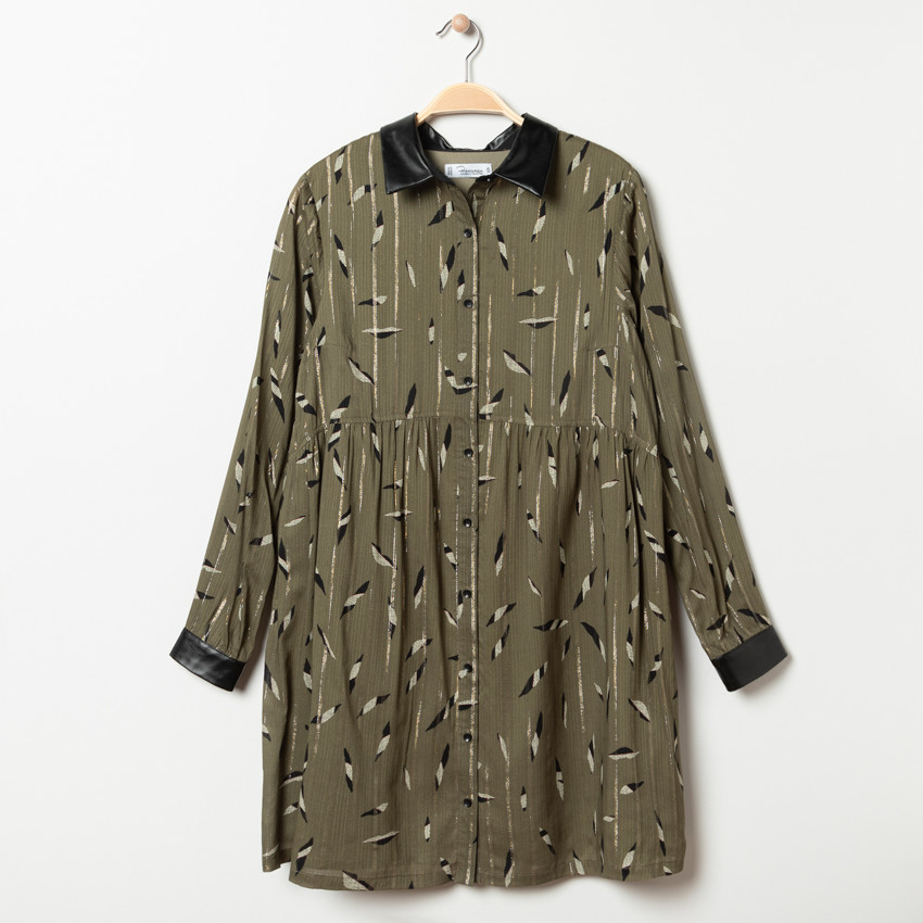 Robe manches longues de grossesse imprimée à détails effet cuir 