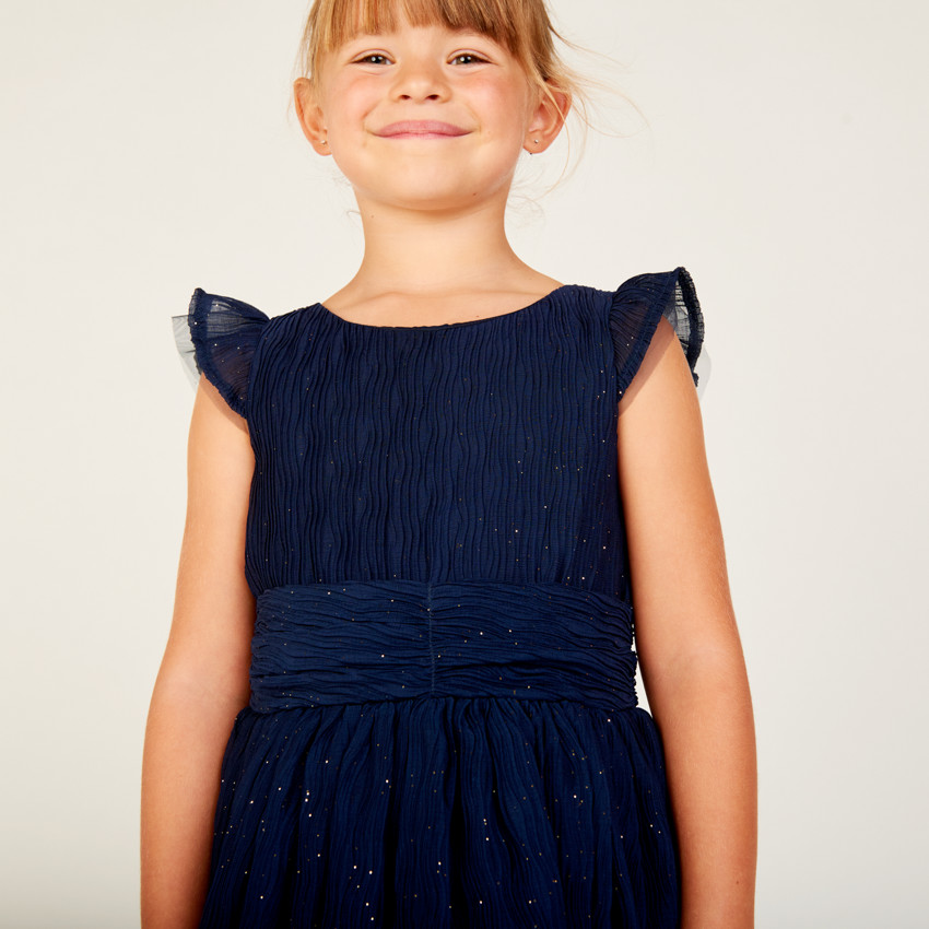 Robe de fête manches courtes en crêpe pailletée pour fille 