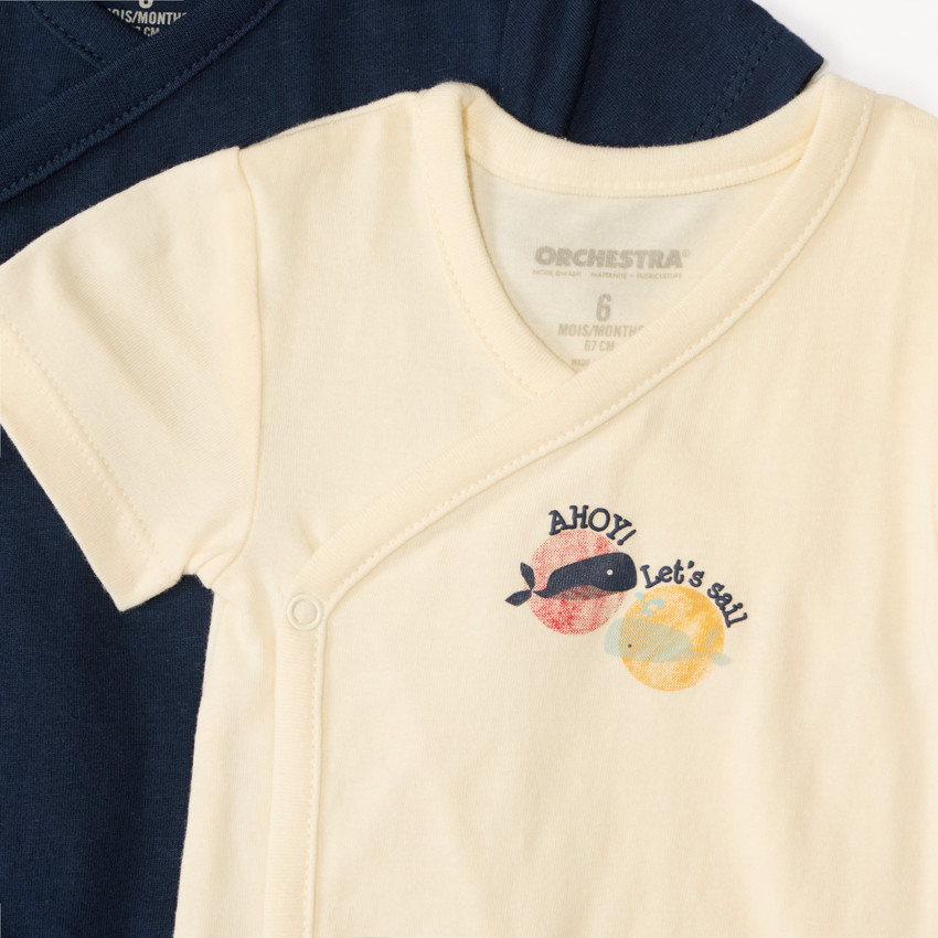 Lot de 7 bodies manches courtes motifs marins pour bébé garçon avec ouvertures différentes selon l'âge 