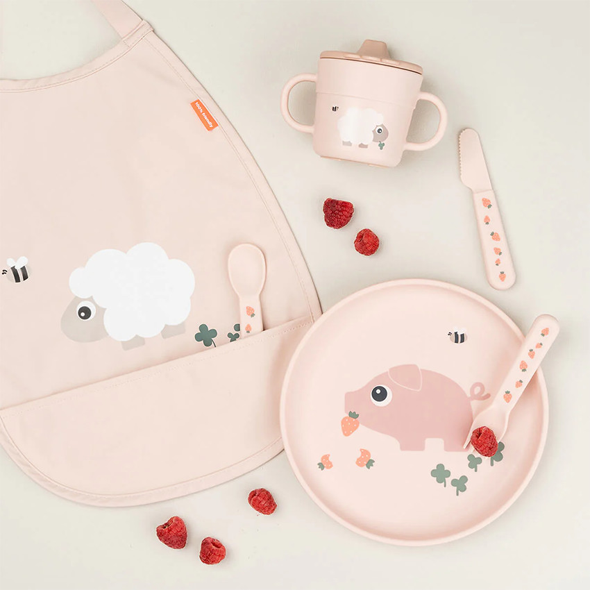 Bavoir élastique avec poche Tiny Farm rose 