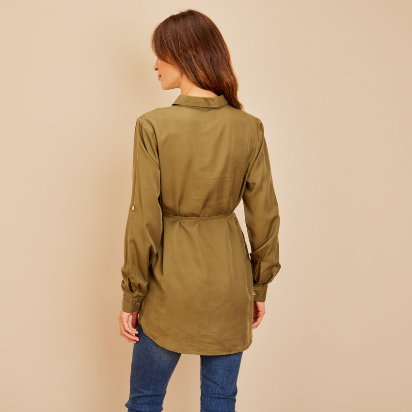 Chemise manches longues avec liens à nouer pour femme 