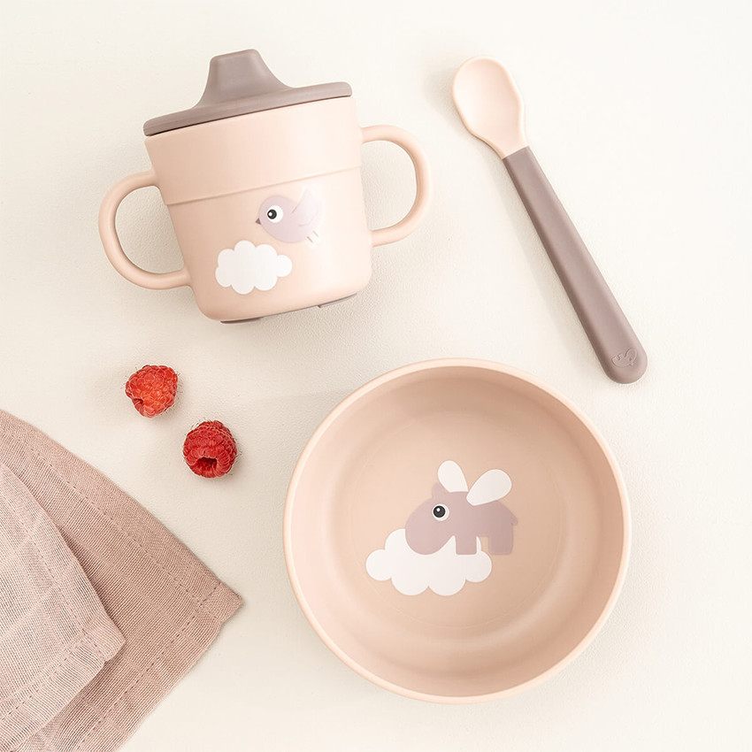Coffret premier repas Foodie 3 pièces Happy Clouds rose 