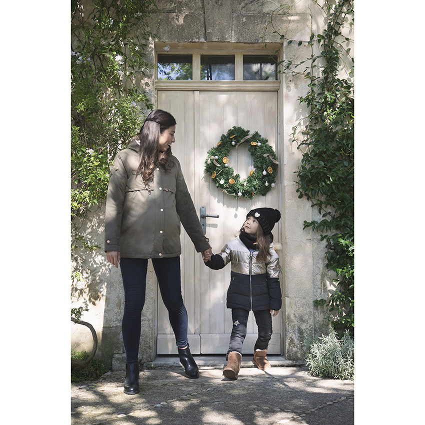 Doudoune à capuche doublée sherpa à bande métallisée pour enfant fille 