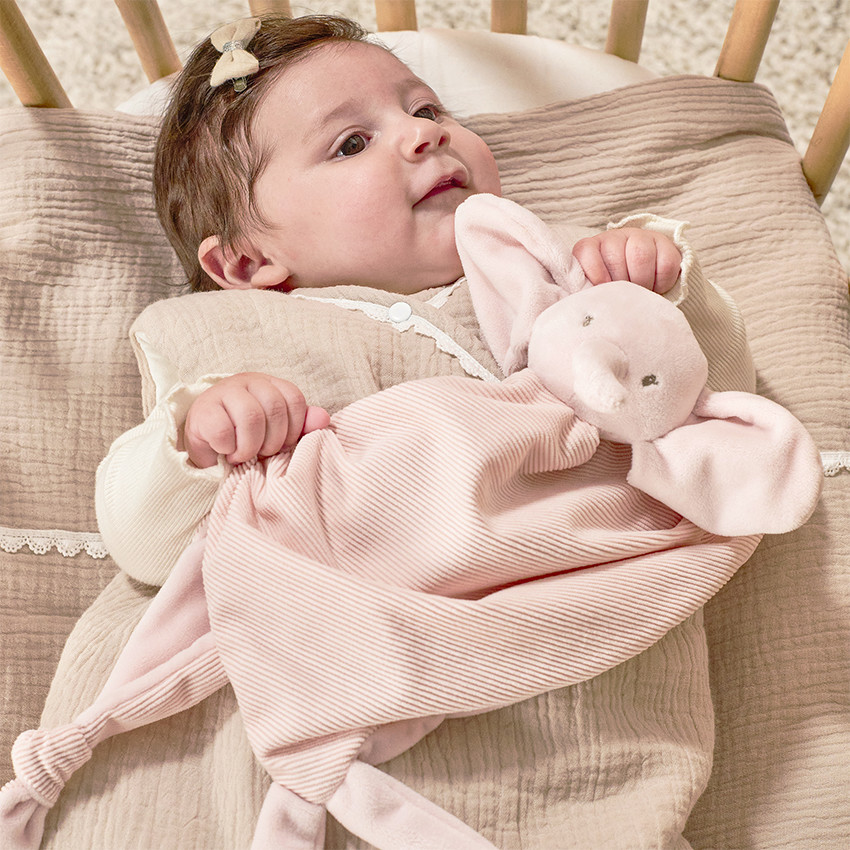 Doudou maxi - velours - éléphant - Fanfan - Rose - 60x40 cm 
