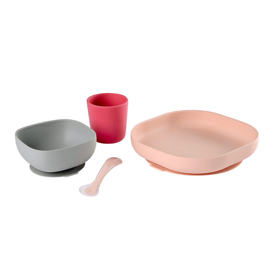 Set de 4 pièces - vaisselle en silicone  – Rose 