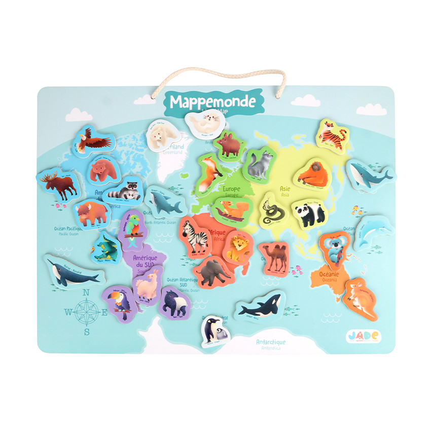 Planisphère magnétique en bois avec 30 aimants animaux 