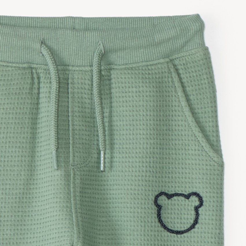 Pantalon de jogging bébé garçon en maille nid d'abeille motif ourson 