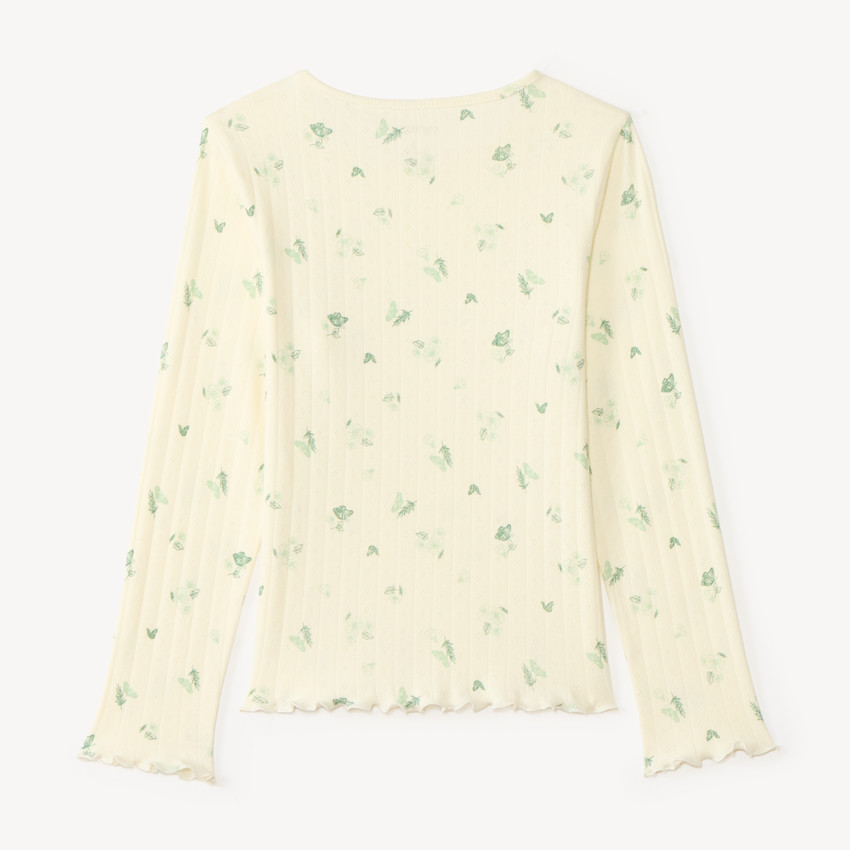 T-shirt manches longues pointelle imprimé papillons pour fille 
