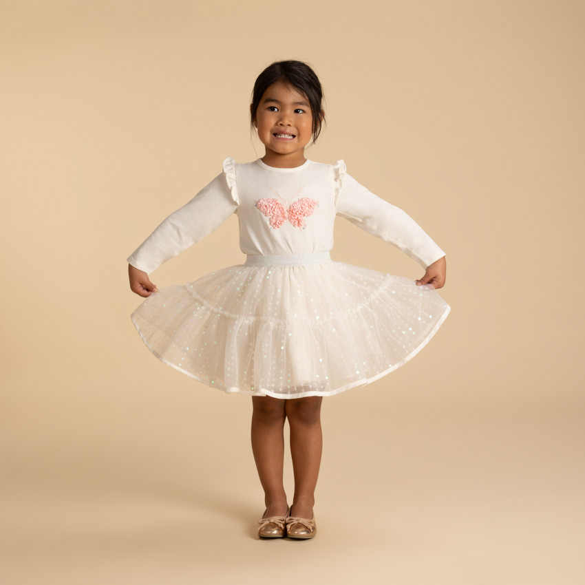Jupe en tulle volanté avec sequins fleurs irisés pour bébé fille 