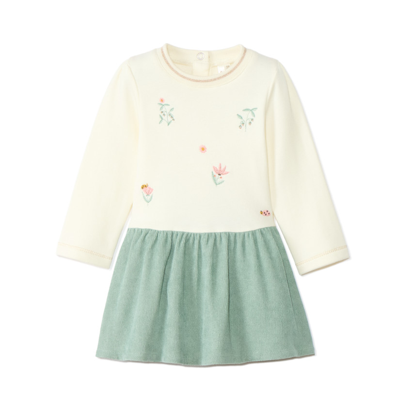 Robe manches longues effet 2 en 1 brodée pour bébé fille