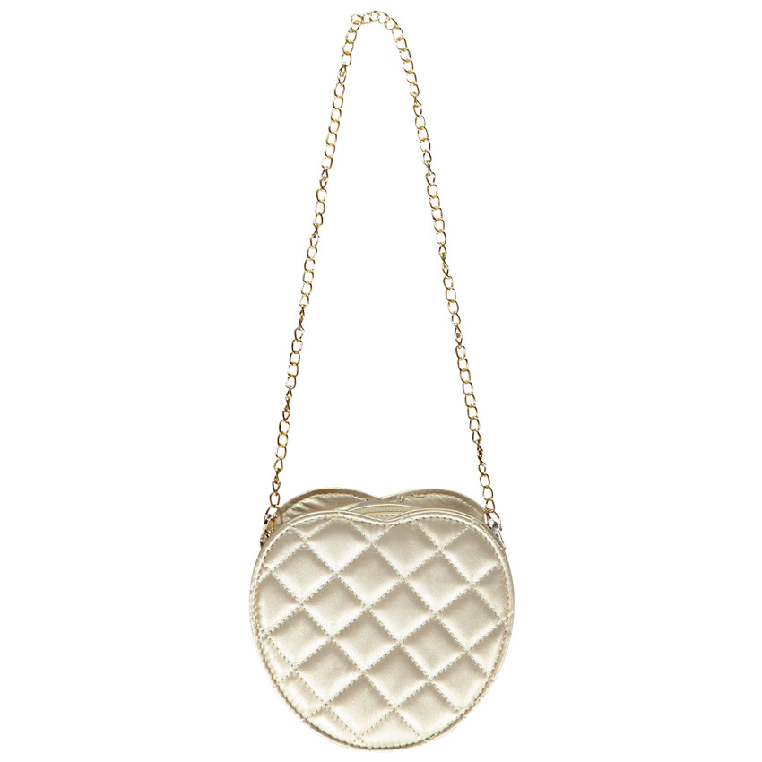 Sac bandoulière doré en forme de cœur matelassé pour fille 
