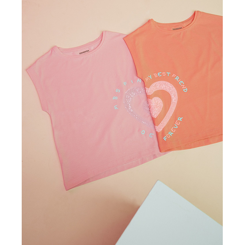 T-shirt manches courtes en jersey avec puff print et sequins pour fille 