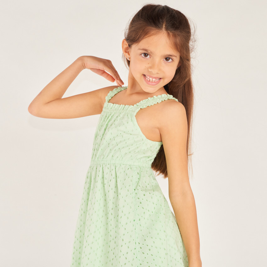 Robe à bretelles en broderie anglaise pour fille  