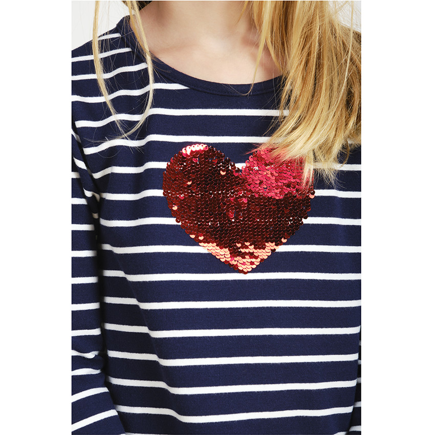 Robe bi-matière marinière à sequins magiques pour fille 