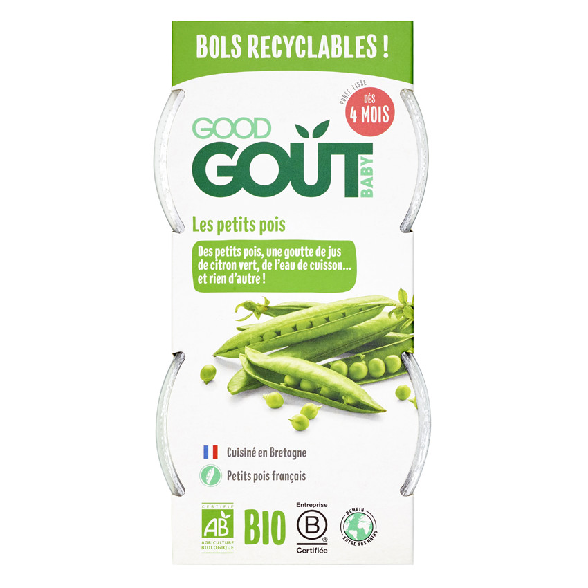 Lot de 2 bols de purée de petits pois 120g 