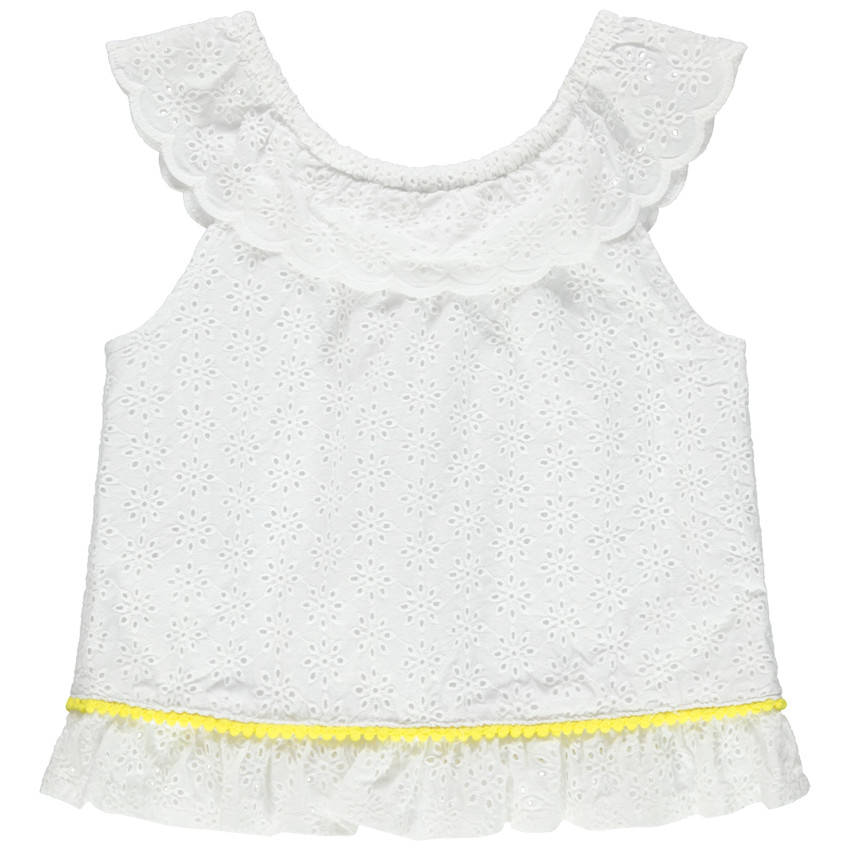 Top sans manches en broderie anglaise avec galon à pompons 
