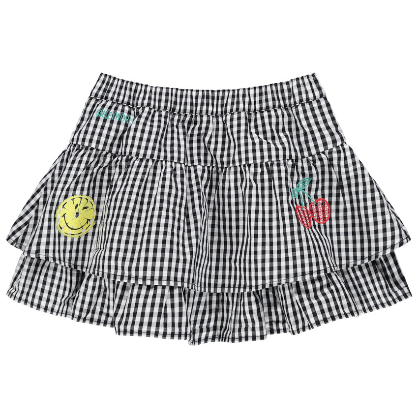 Jupe courte à carreaux vichy print Smiley et cerises brodées 