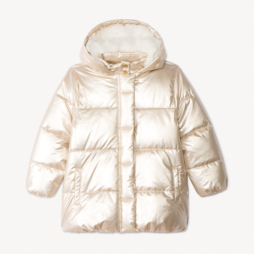 Doudoune à capuche en toile irisée doublée sherpa pour fille 