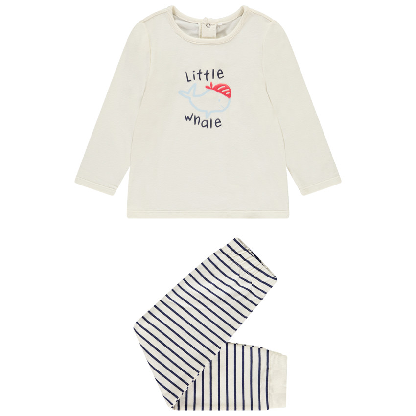 Set pyjama 2 pièces avec baleine et rayures pour bébé avec finitions différentes selon l'âge