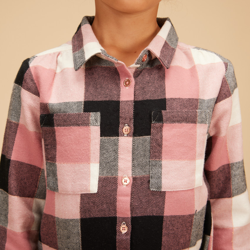 Robe chemise à carreaux avec cordon de serrage pour fille 