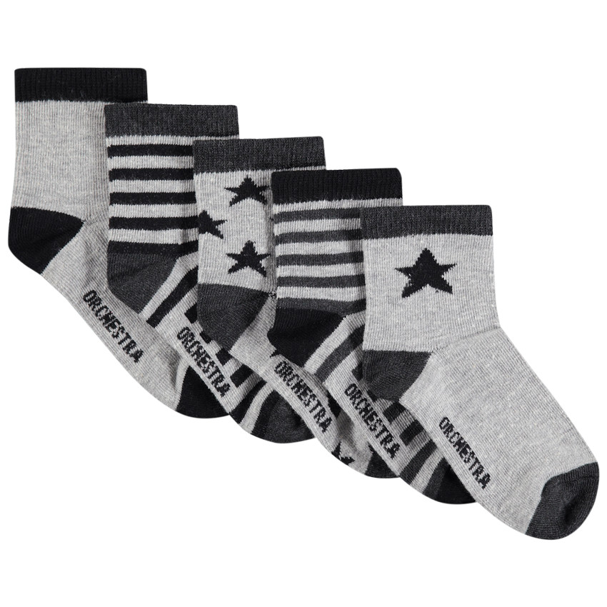 Lot de 5 paires de chaussettes assorties étoiles/rayures en jacquard 